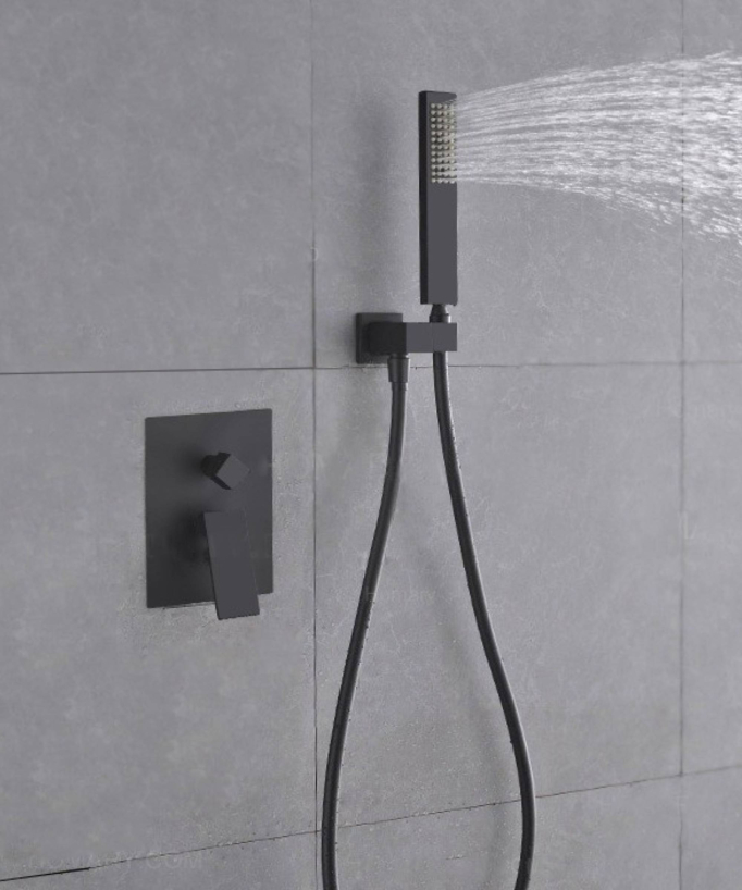 Black Concealed Shower Column - Waterfall Function and Mechanical Taps
