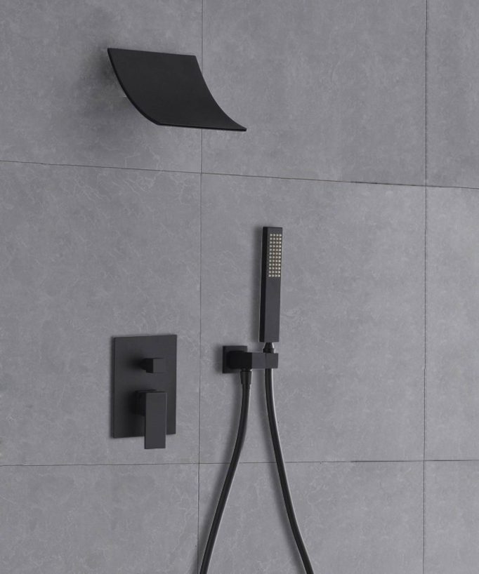 Black Concealed Shower Column - Waterfall Function and Mechanical Taps