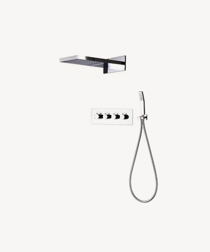 Concealed Thermostatic Shower Set with Rain and Waterfall Function - Chrome