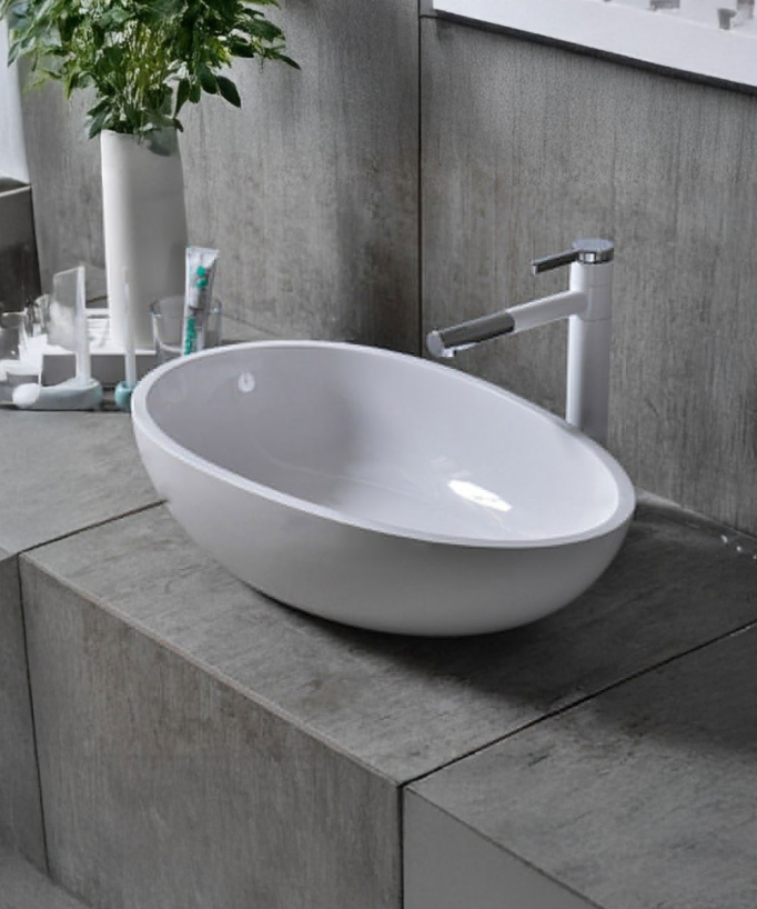 Modern Oval Countertop Basin - White