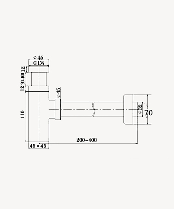 Square Brass Bottle Trap for Basin