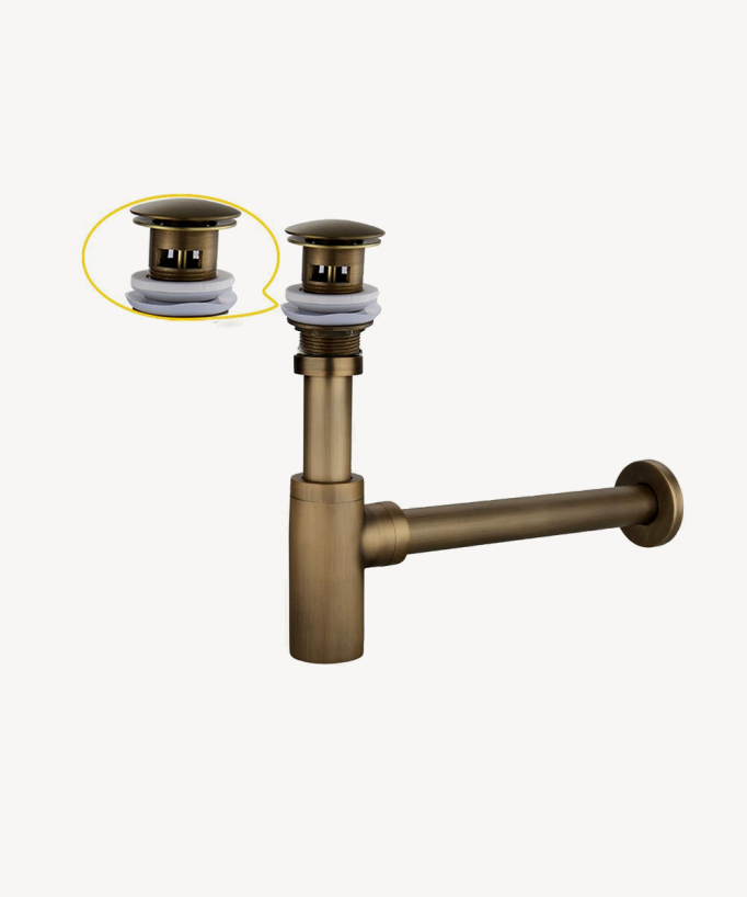 Cylindrical Basin Trap with Overflow Waste - Antique Brass