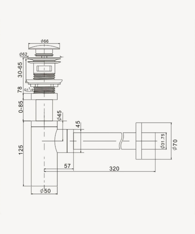 Cylindrical Basin Trap with Unslotted Waste - Gold Brass