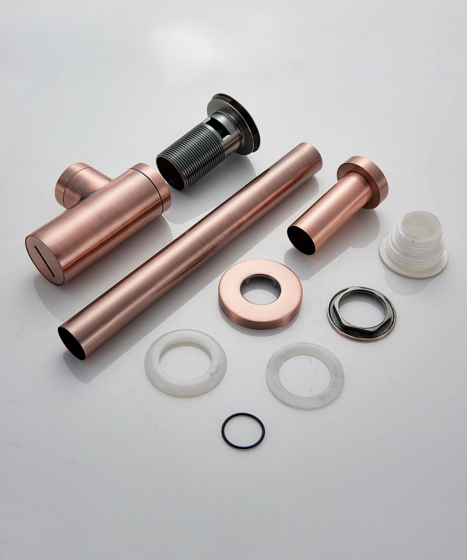 Cylindrical Basin Trap with Overflow Waste - Brushed Rose Gold