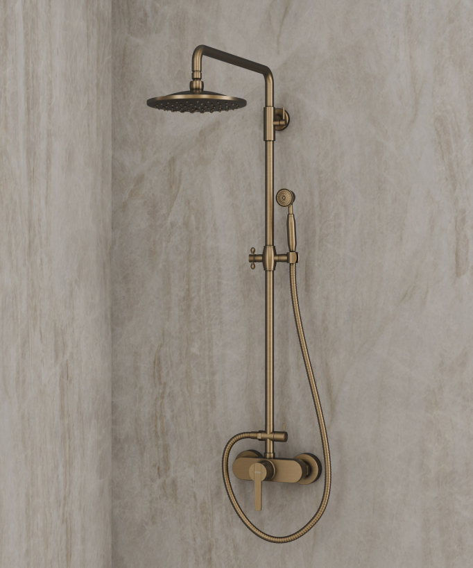 Antique Brass Shower Column with 20 cm Shower Head - Rome