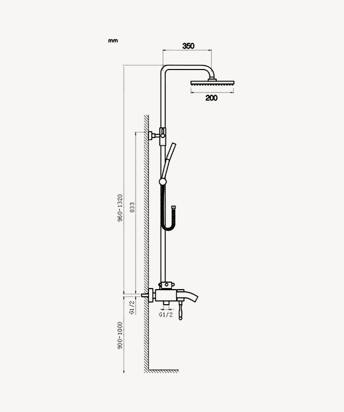 Antique Brass Shower Column with 20 cm Shower Head - Rome