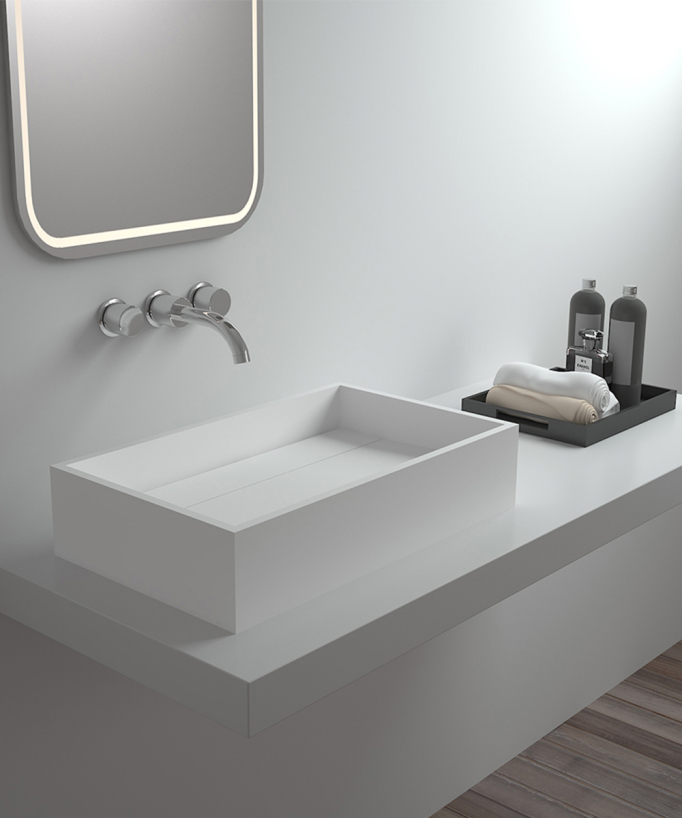 Shanga Rectangular Countertop Basin - Matte White