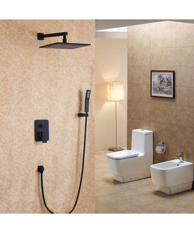 Concealed Rain Shower with Solid Brass Hand Shower - Black