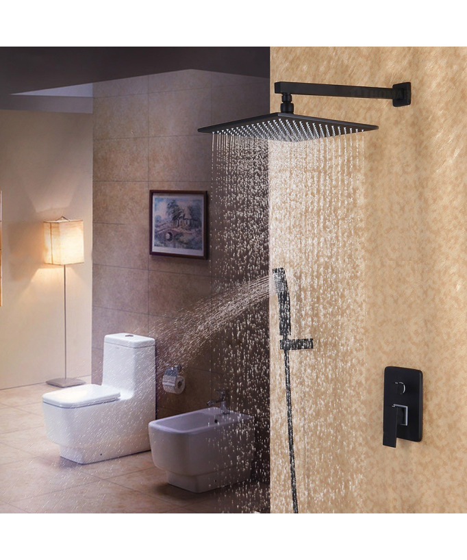 Concealed Rain Shower with Solid Brass Hand Shower - Black