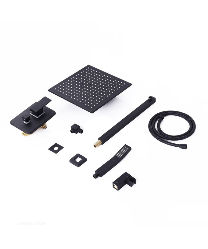Concealed Rain Shower with Solid Brass Hand Shower - Black
