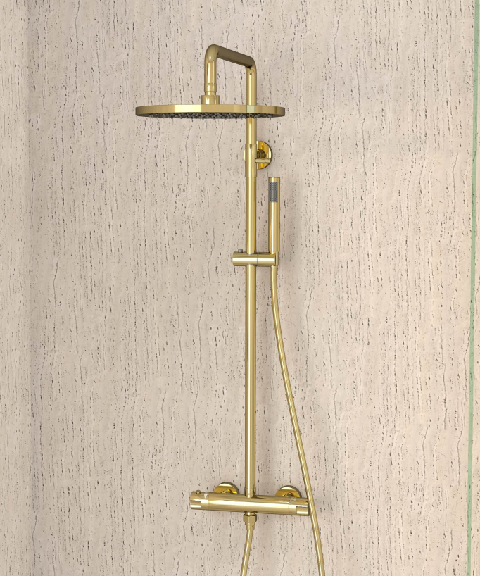 Thermostatic Shower Column, Rain Head and Adjustable Hand Shower Bracket - Corbeau