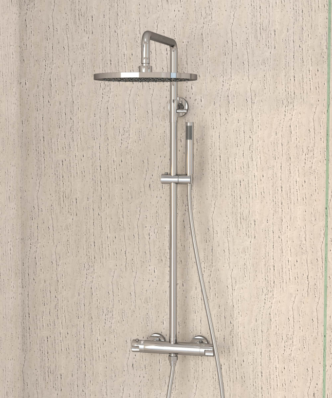 Thermostatic Shower Column, Rain Head and Adjustable Hand Shower Bracket - Corbeau