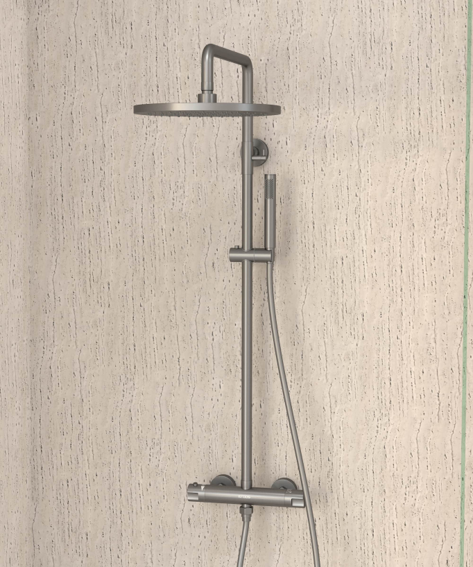 Thermostatic Shower Column, Rain Head and Adjustable Hand Shower Bracket - Corbeau