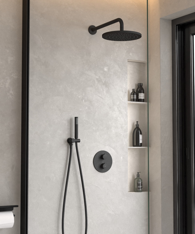Thermostatic Concealed Shower Column with Anti-Limescale Rain Head - Corbeau