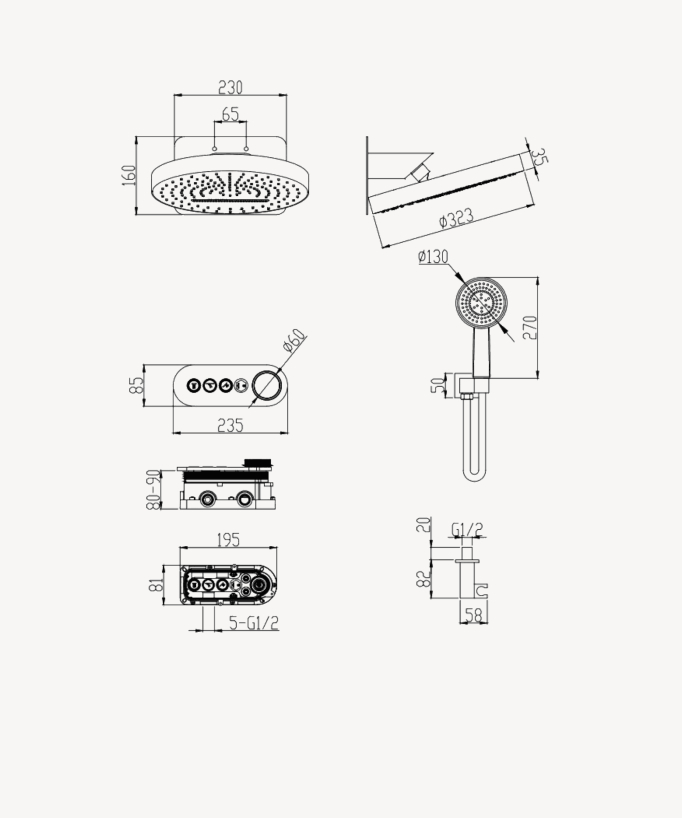 Thermostatic Concealed Shower Mixer Pack with Rain and Waterfall Head