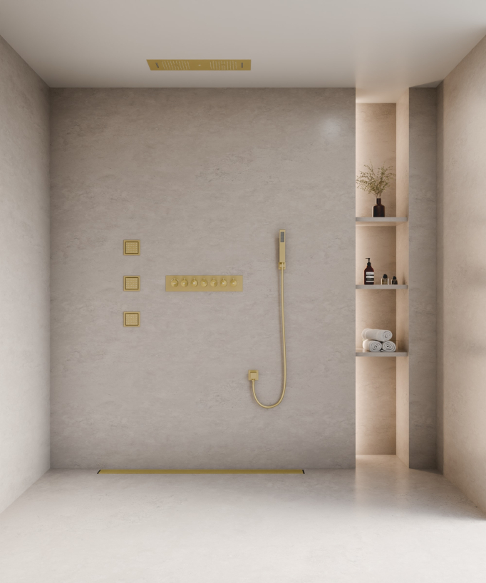 Modern Thermostatic Shower Set - 900x300 mm LED Rain Shower, 3 Body Jets
