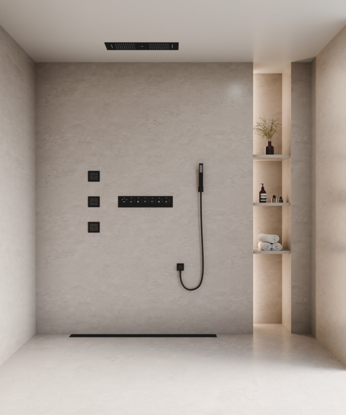 Modern Thermostatic Shower Set - 900x300 mm LED Rain Shower, 3 Body Jets