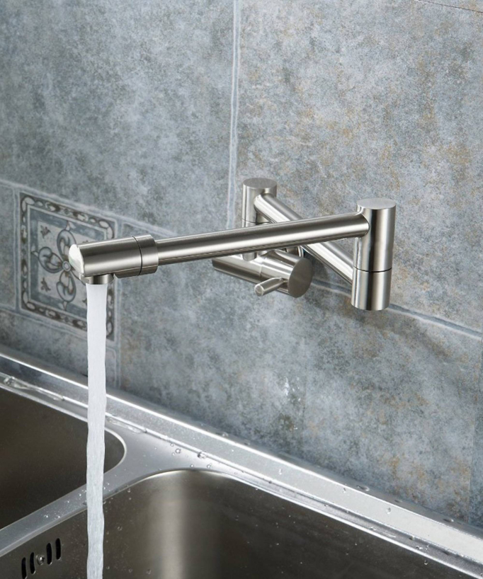 Wall-Mounted Retractable Tap with Double Swivel Joint - Cold Water