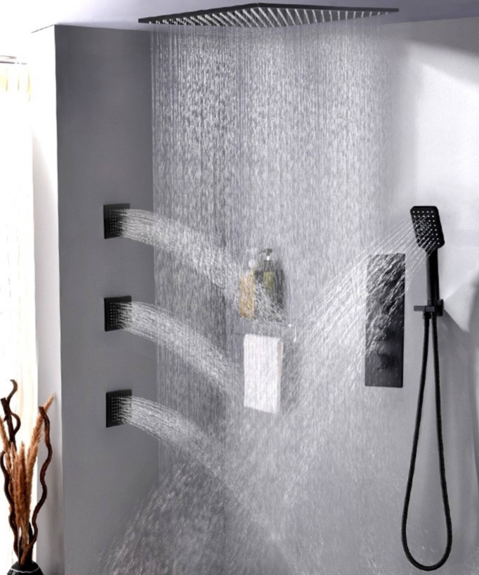 Black Ceiling-Concealed Rain Shower with Massaging Jets