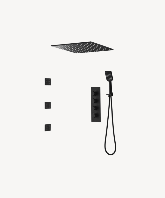 Black Ceiling-Concealed Rain Shower with Massaging Jets