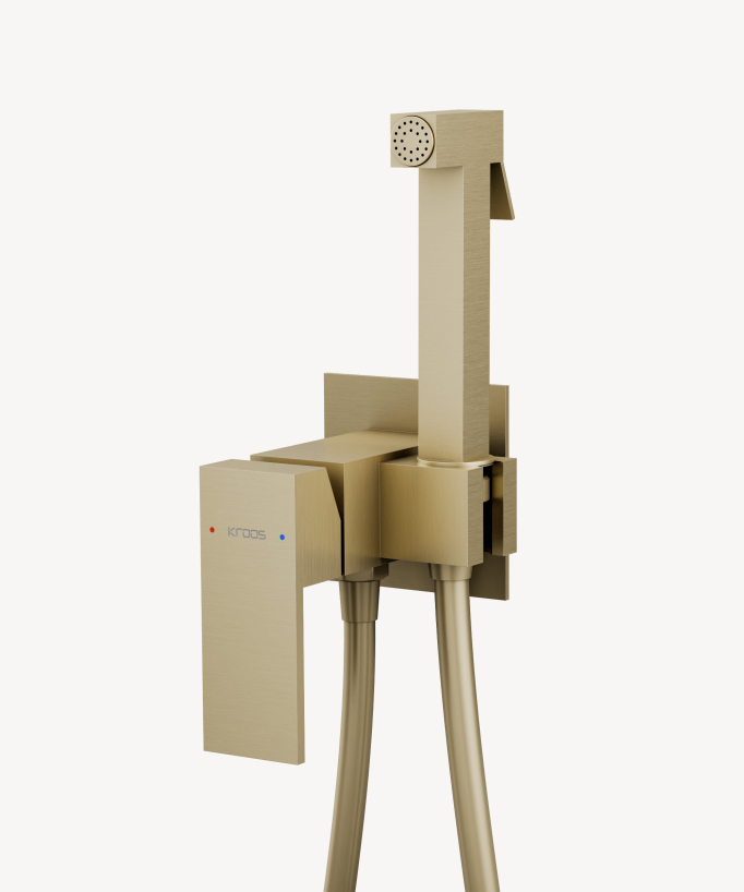 Concealed square WC bidet spray mixer brushed gold - Sirius
