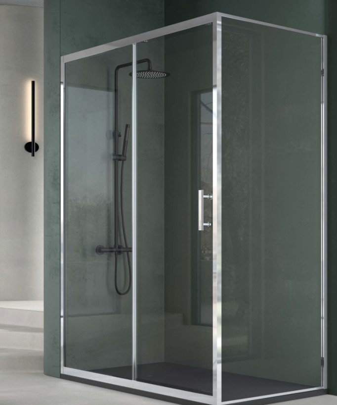 Low-Series Sliding Door Shower Enclosure - Chrome - 140 x 90 cm
