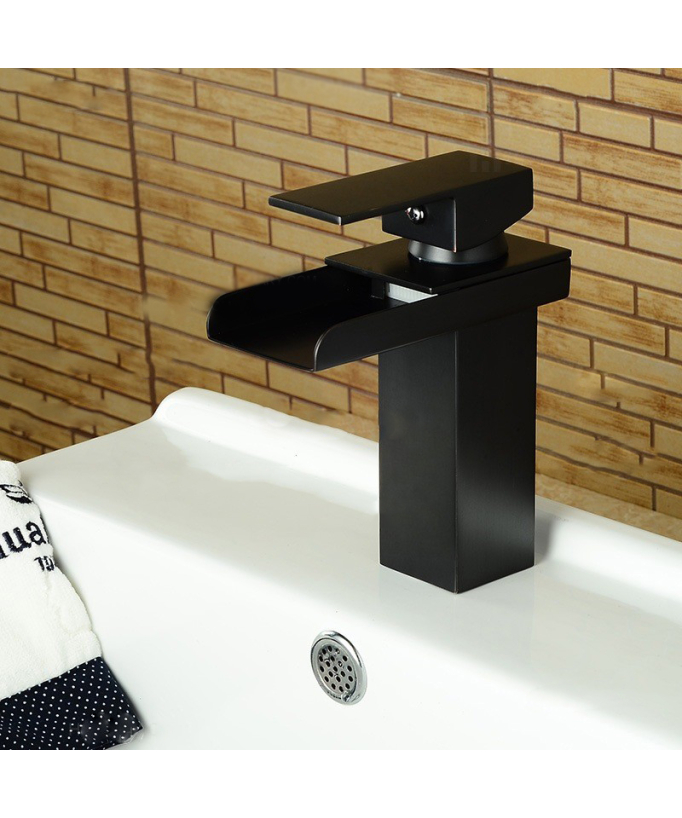 Modern Solid Brass Basin Mixer Tap - Solid Black