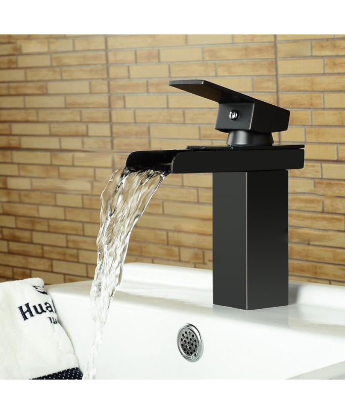 Modern Solid Brass Basin Mixer Tap - Solid Black