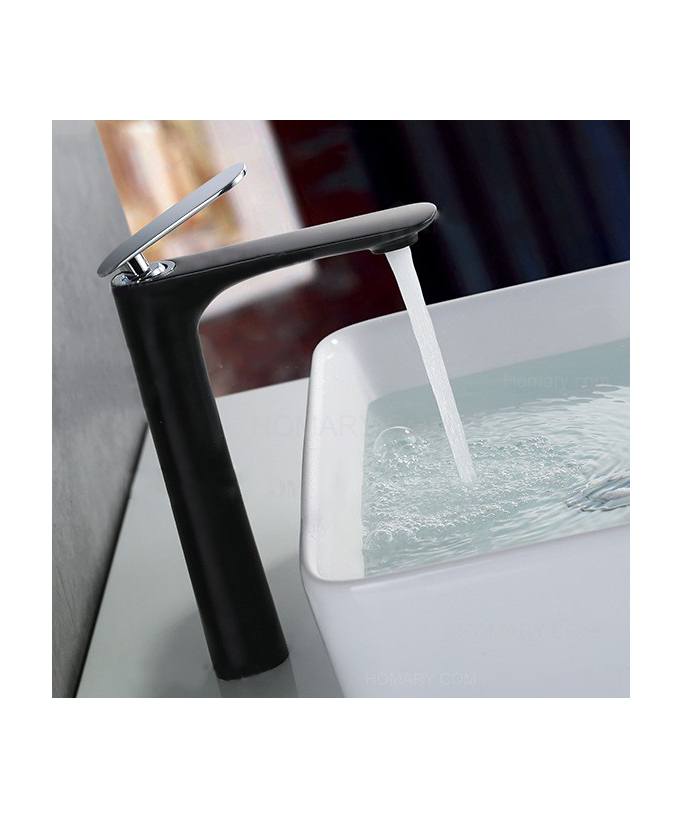 Contemporary Tall Basin Mixer, Black & Chrome Handle