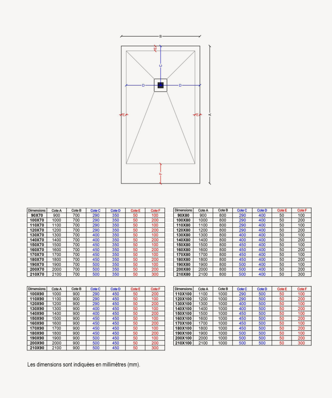 Receveur de douche Empereur brun, finition Lisse Stone 3D, grille de couleur