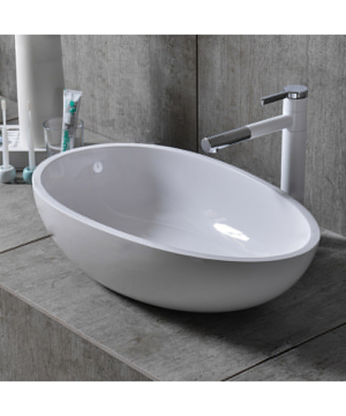 Modern Oval Countertop Basin - Glossy White - 59.5x35.5x16.5 cm