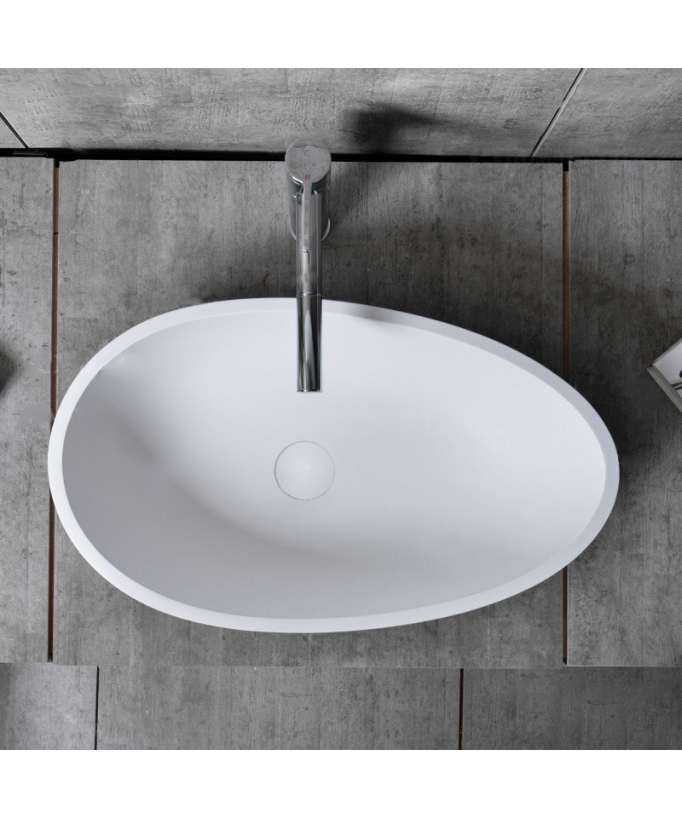 Modern Oval Countertop Basin - Glossy White - 59.5x35.5x16.5 cm