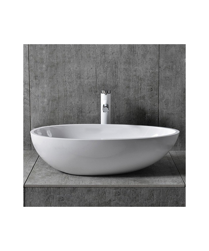 Modern Oval Countertop Basin - Glossy White - 59.5x35.5x16.5 cm