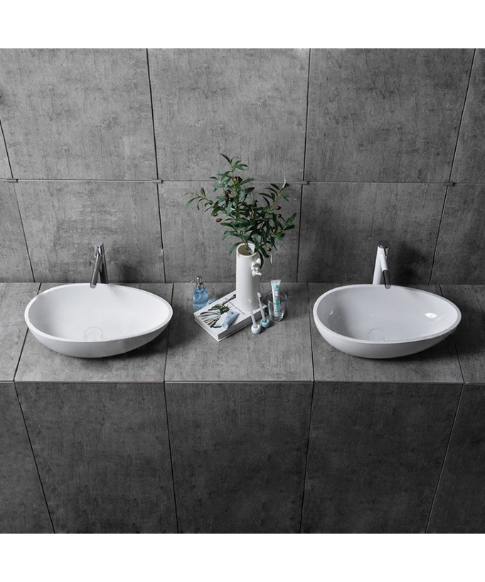 Modern Oval Countertop Basin - Glossy White - 59.5x35.5x16.5 cm